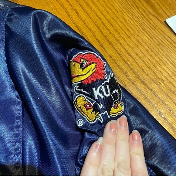 Kansas Jayhawks Chalk Line Button Up Puffer Coat Size Large Vintage Extreme Fanz - Picture 3 of 6